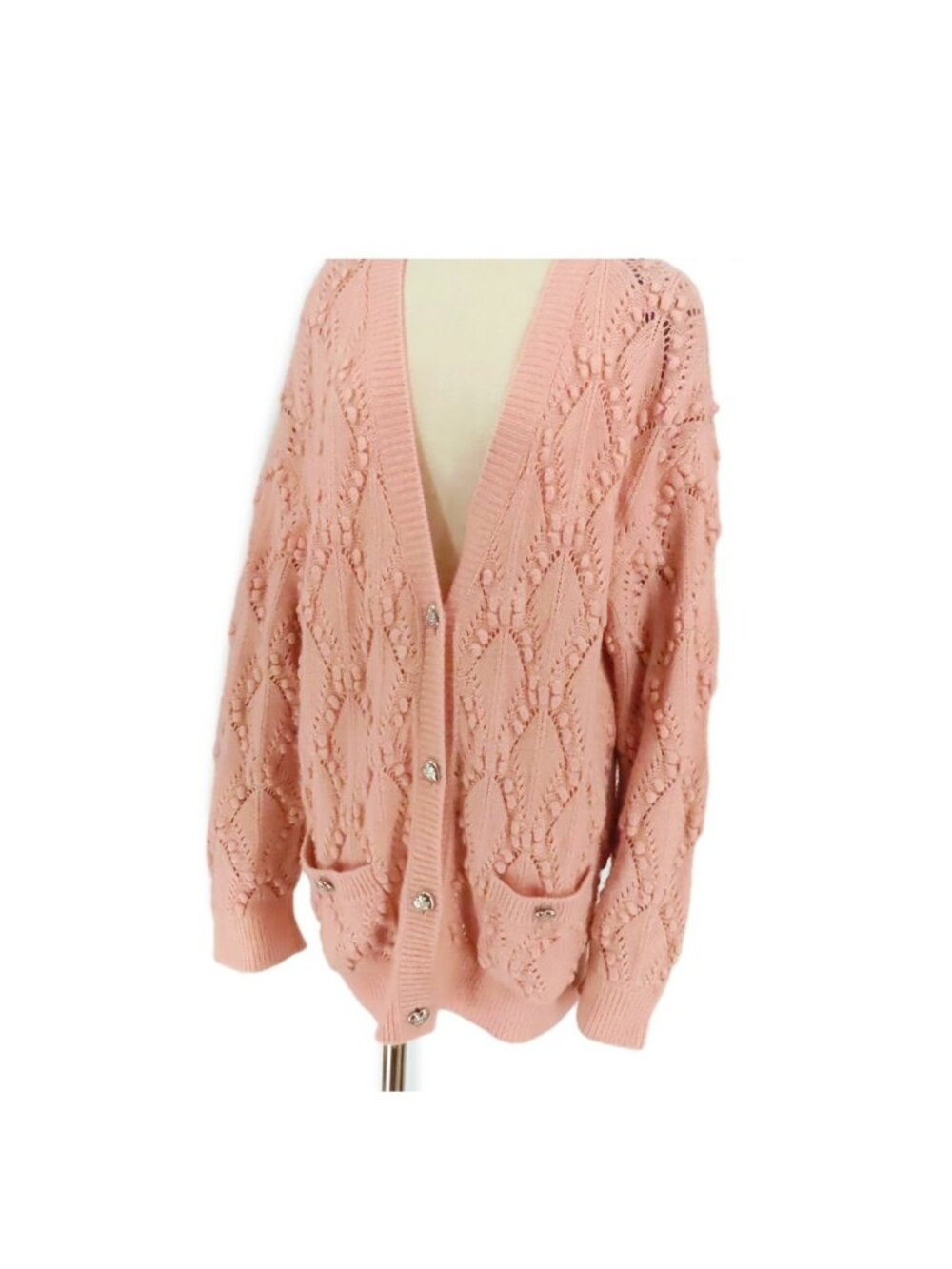 Chanel Knit Cardigan Pink Coco Heart Button Top